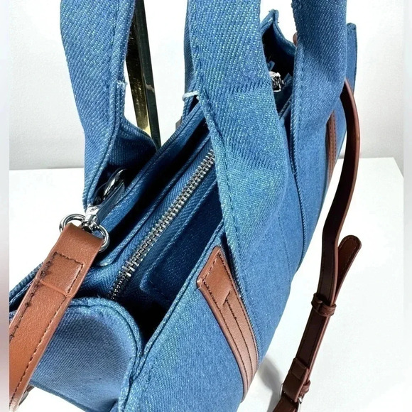 NWT Denim New Collection Handbag Stripe Satchel Bag - Picture 5 of 8